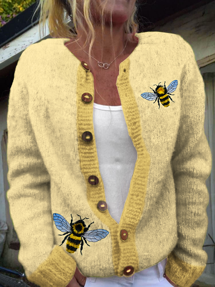Tassel Embroidery Bee Women's Soft Sweater Cardigan