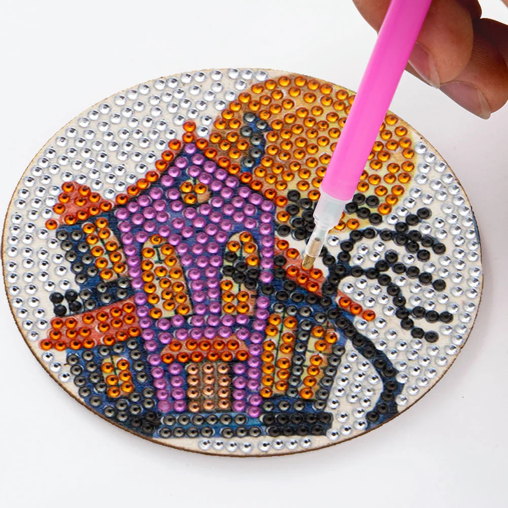 6pcs DIY Diamond with Rack Halloween Drink Cup Pad for Home Office Decor