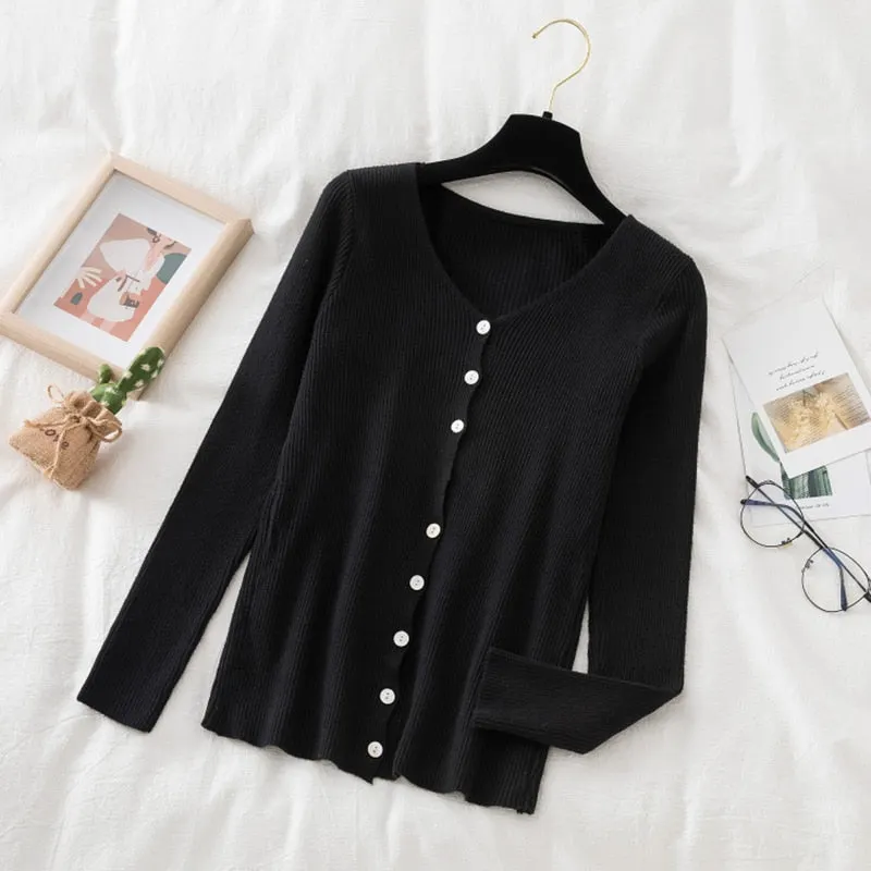 Women Casual Front Buttons Knitted Cardigan Long Sleeve Sexy V neck Solid High Street Warm Pullover 2021 Winter New Fashion Tops