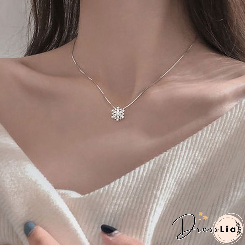 New Arrival 925 Sterling Silver Glitter Diamond Snowflake Necklace