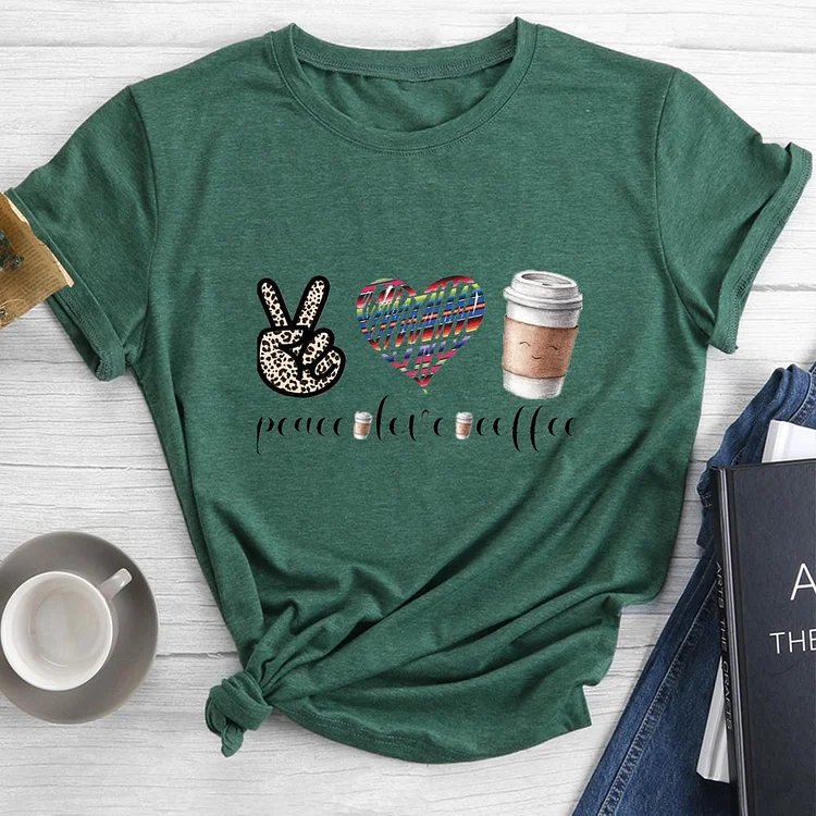 peace love coffee Round Neck T-shirt