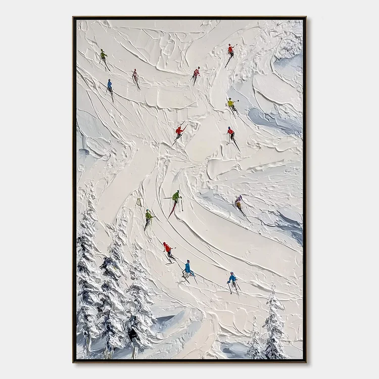 ALPINE RUSH: Textured Impasto Skiing Painting on Canvas（Canvas painting）