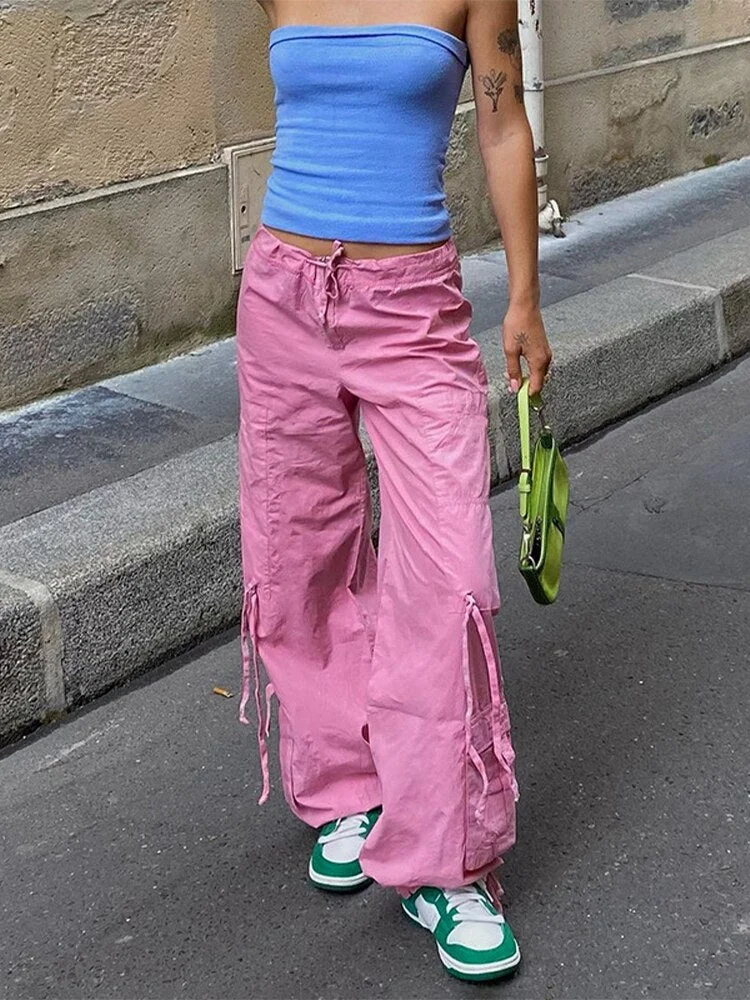 Jacqueline Summer Drawstring Zip Cargo Pants Women y2k clothes Loose Hip Hop Trousers Jogger Fashion Casual Retro Wide Leg Pants