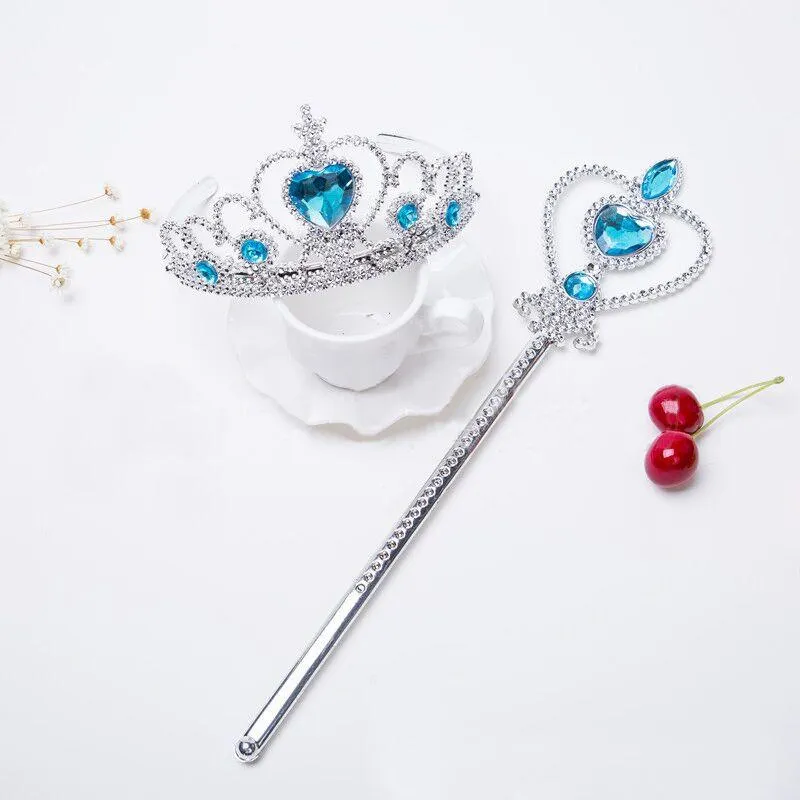 Princess Little Girls Kids Halloween Cosplay Dress Up Accessories Crown Braid Wand Blue Gloves Sets
