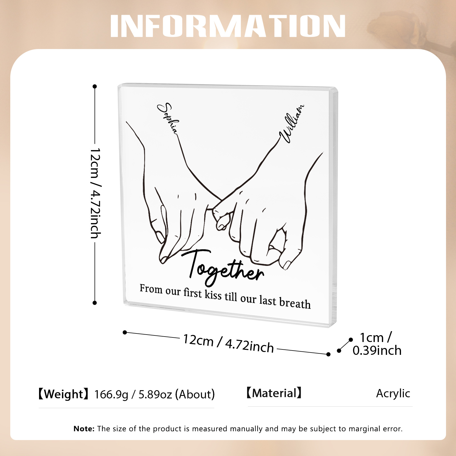 Personalised Acrylic Square Keepsake Custom 2 Names & 2 Texts Pinky Swear Rectangle Plaque Gift for Couples-Jessemade AU