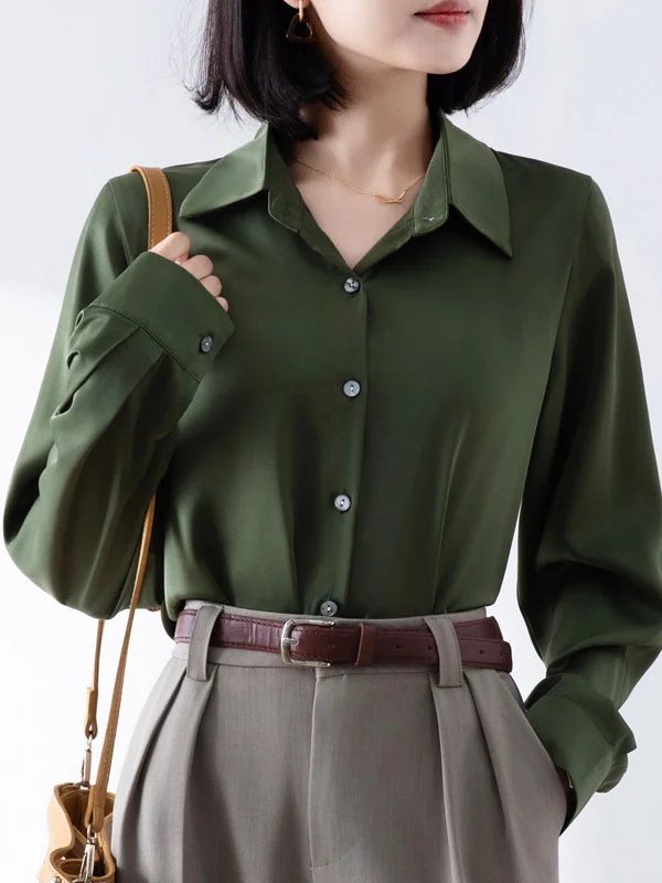 Athvotar Athvotar Shirt Woman Spring New Career OL Hanging Commuting Olive Green Shirt Workplace Interview Long-Sleeved Top