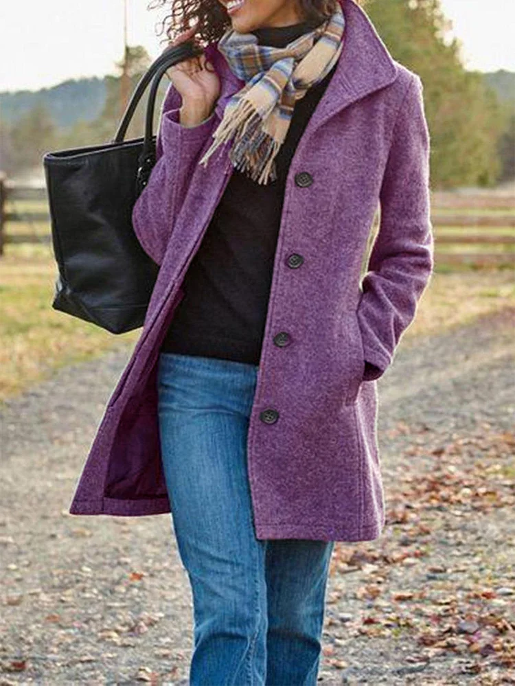 Retro long solid wool coat