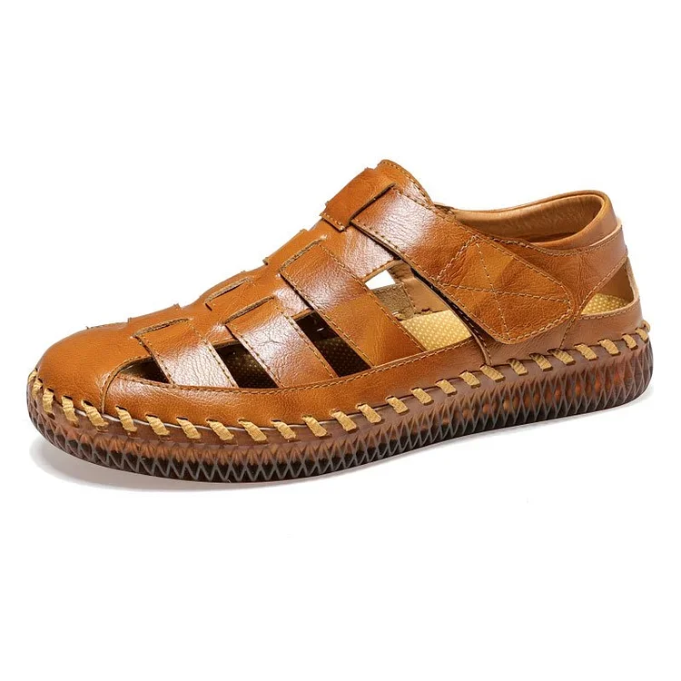 Men's Outdoor Daily Summer Hand-sewn Soft Leather Casual Sandals Radinnoo.com