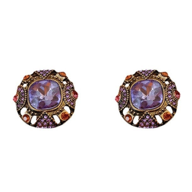 Medieval Quadrilateral Round Geometric Alloy Diamond Inlay Earrings