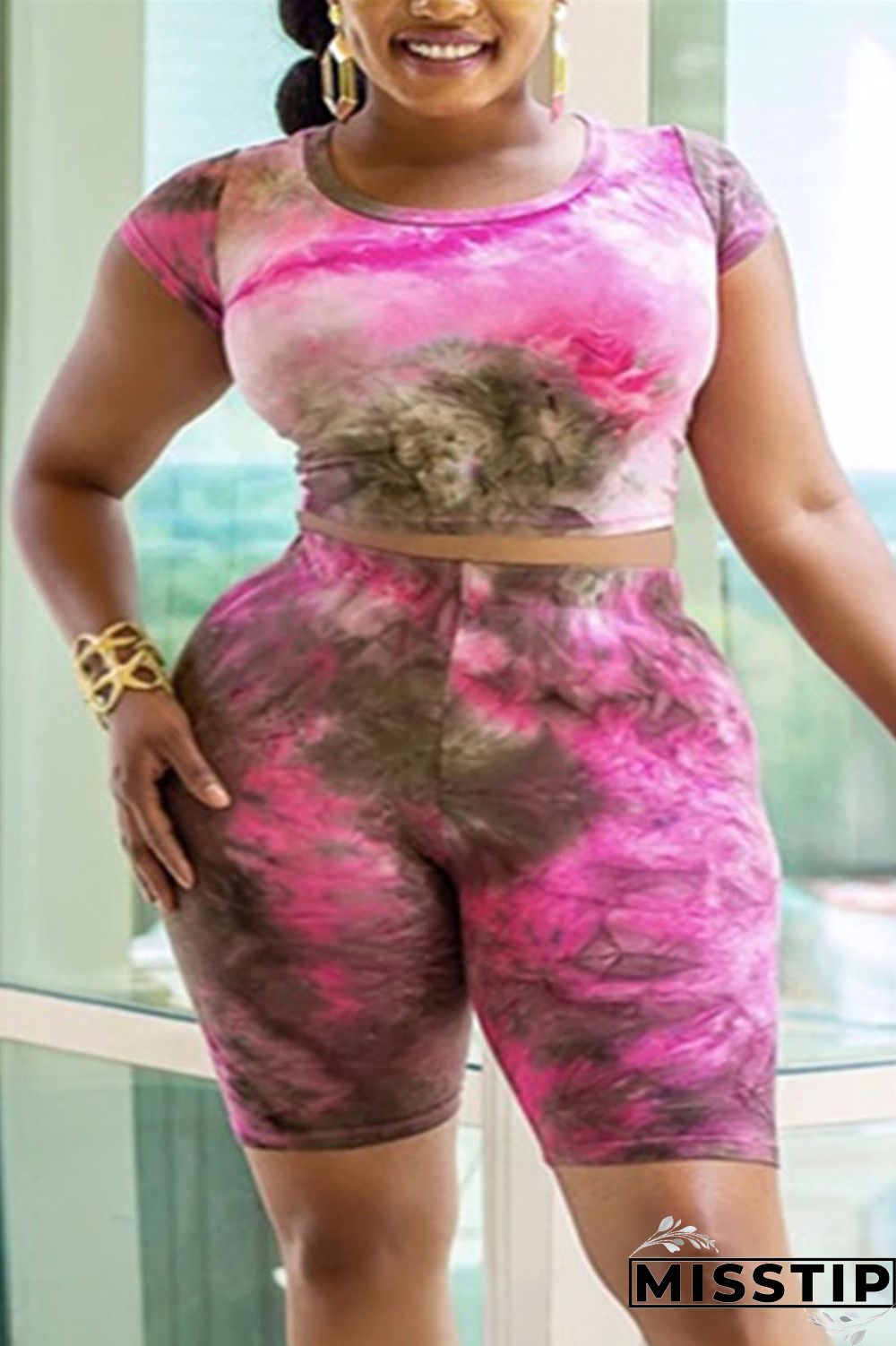 Color blue Sexy O Neck Print Pearl Pattern Plus Size