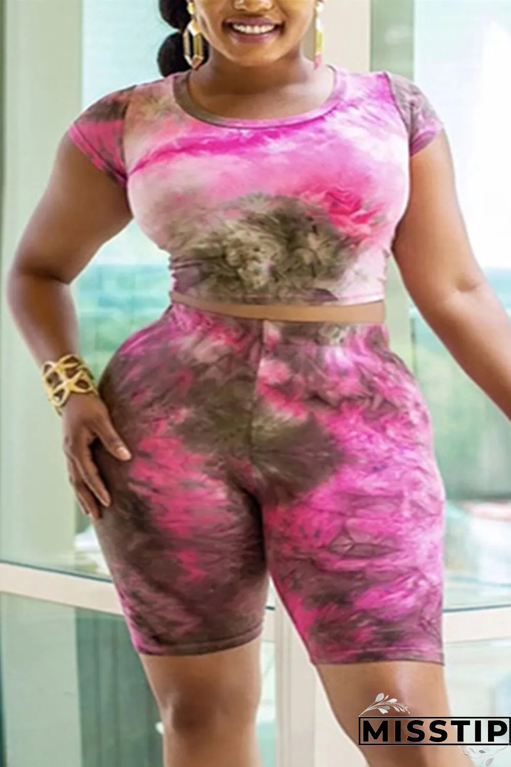Color blue Sexy O Neck Print Pearl Pattern Plus Size