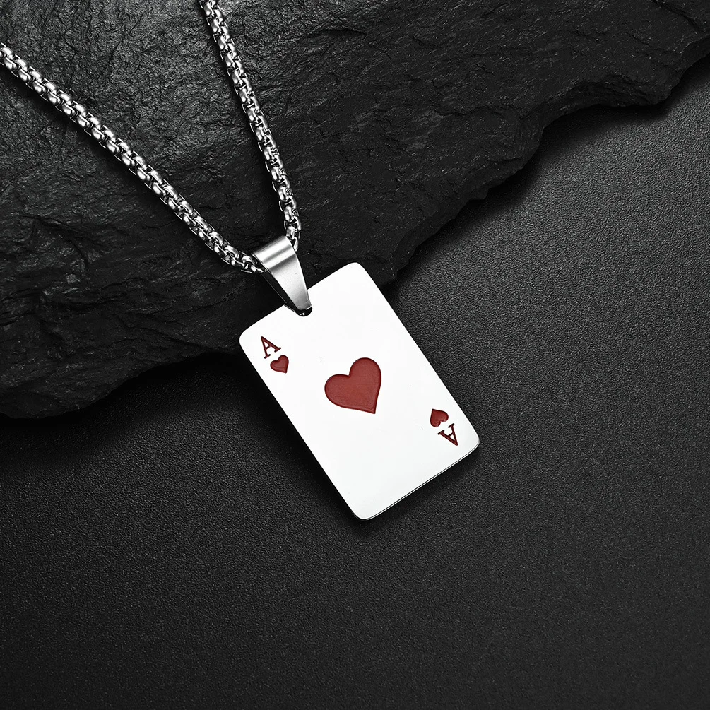 Titanium Steel Poke Heart A Spades A Necklace Poker Personality Lucky Pendant Trendy Pendant