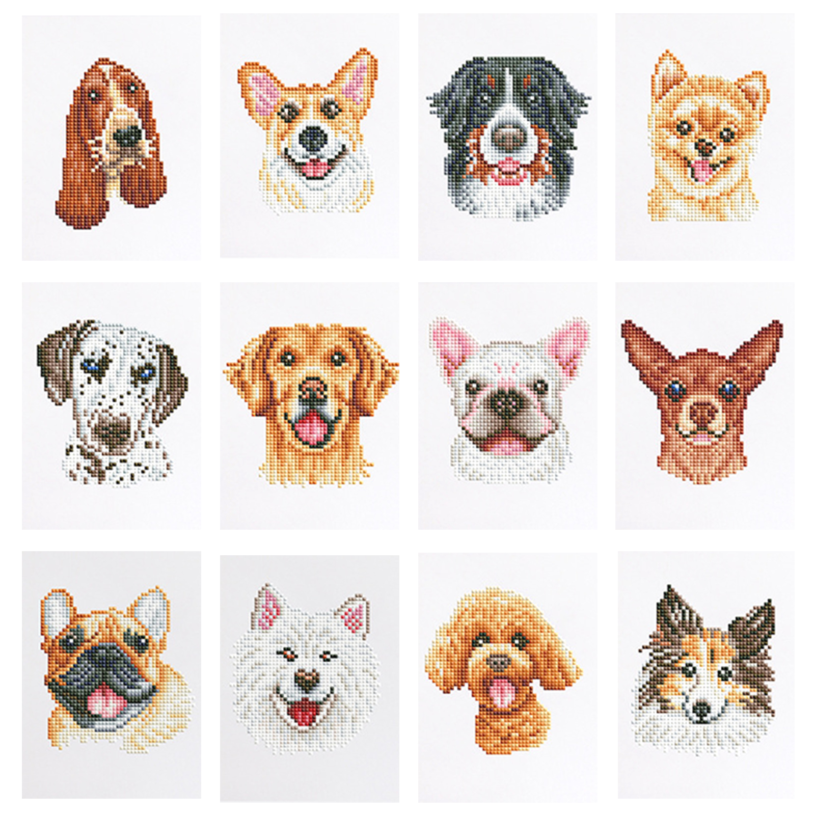 12pcs Mini Diamond Painting Set - Full Square - Dogs (15*18CM)