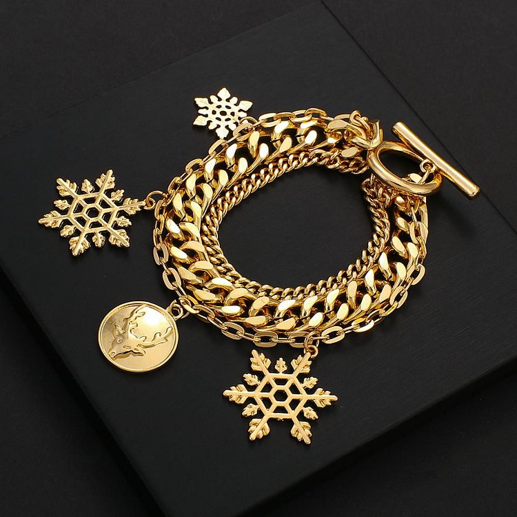 YOY-Personality Snowflake Elk Multilayer Charms Bracelets For Women