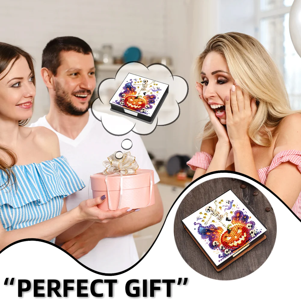 5D DIY PU Diamond Art Note Box with 160 Sheets Paper Memo Pad Holder (Skull)