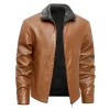💥 2025 Hot Sale! Men's Leather Jacket Winter Coat with Fleece Collar