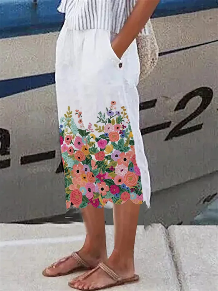 Women's Capri shorts Cotton And Linen White Pink Red Fashion Side Pockets Calf-Length Comfy Flag S M L XL 2XL-Cosfine