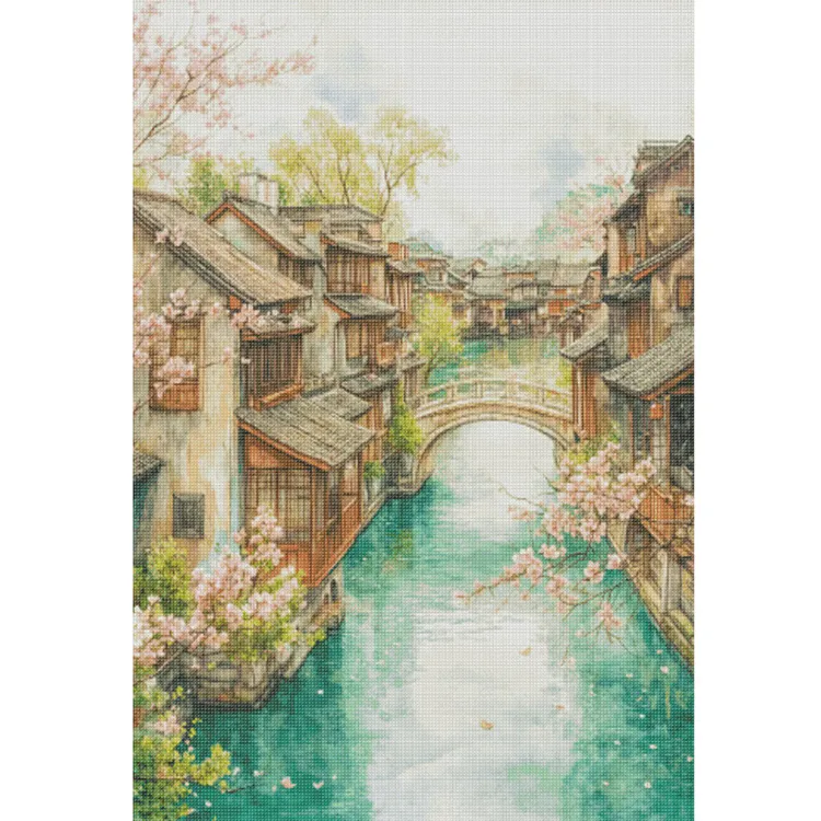 【Fairy Brand】Spring Water Town 70*95cm 14CT Stamped Canvas Egyptian Cotton Cross Stitch gbfke