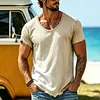 Men's Cotton Linen Ripped Hem T-Shirt With Crew Neck And Loose Fit For Casual Beach Wear by Inlyline
