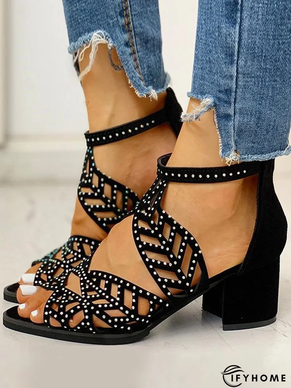 Ladies Elegant Cutout Open Toe Block Heel Sandals | IFYHOME