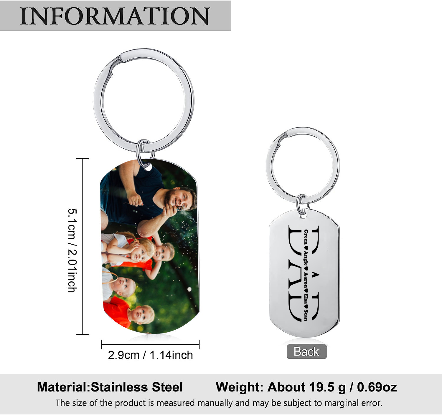 5 Names - Personalised Dad Keychain Custom Name & Photo Keychain Father's Day Gifts-Jessemade AU