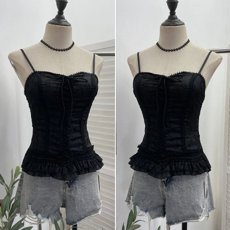 Nigikala Nigikala Self-Breasted Tector-Boo-Tie Baroque Lace Strapped Sling Vest Short Corset 8832