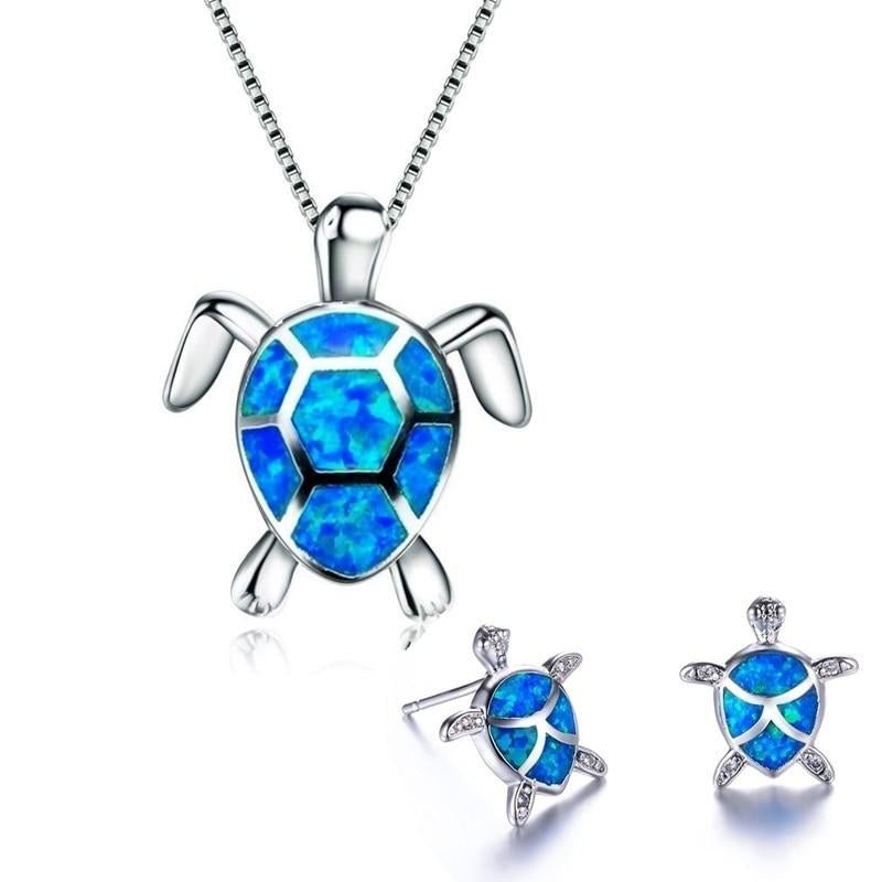Classic Cute Sea Turtle Necklace Earrings jewelry Set Trendy Women Jewelry Set