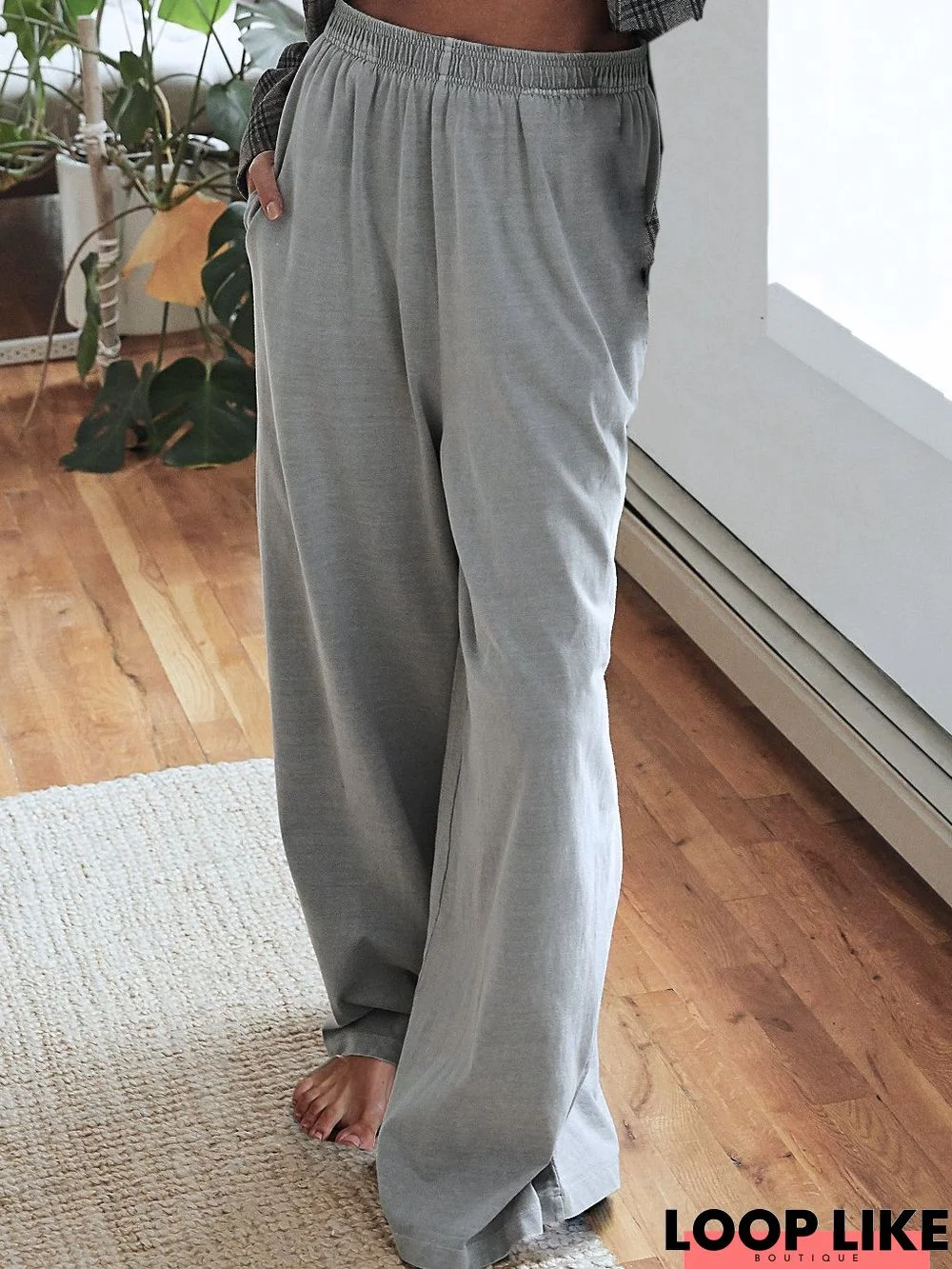 Casual  High-rise Waist And Wide-legs Basic Cotton Pants