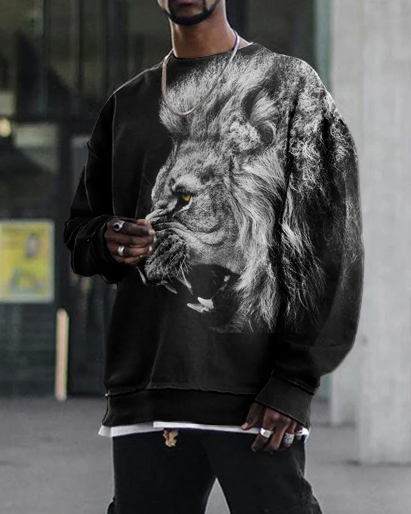 Men's Tiger Printed Casual Sweater