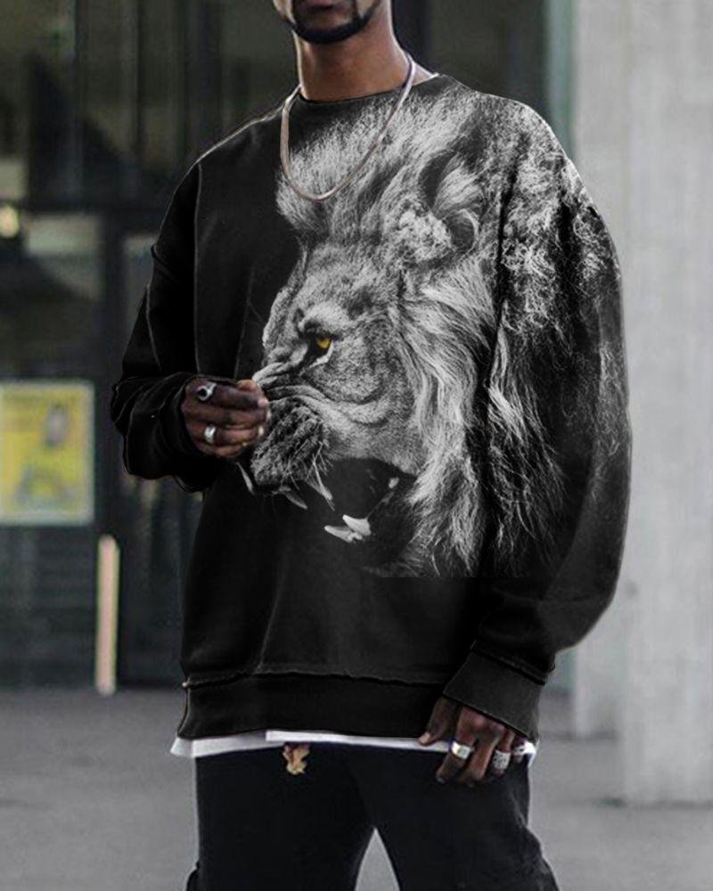 Men's Tiger Printed Casual Sweater
