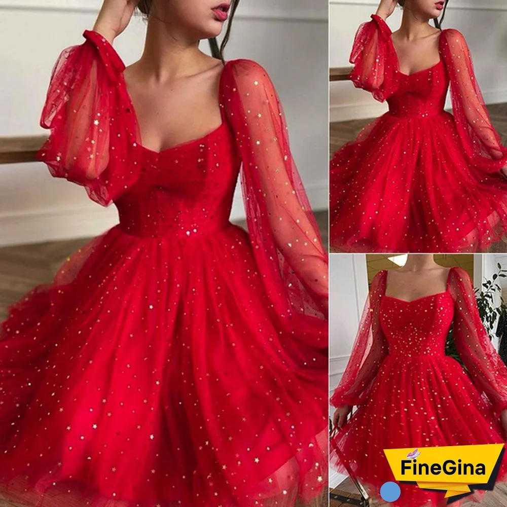 Women Long Sleeved Slim Fit Sexy Lace Pleated Stars Printed Mini Clubbing Party Dress Vestido Plus Size