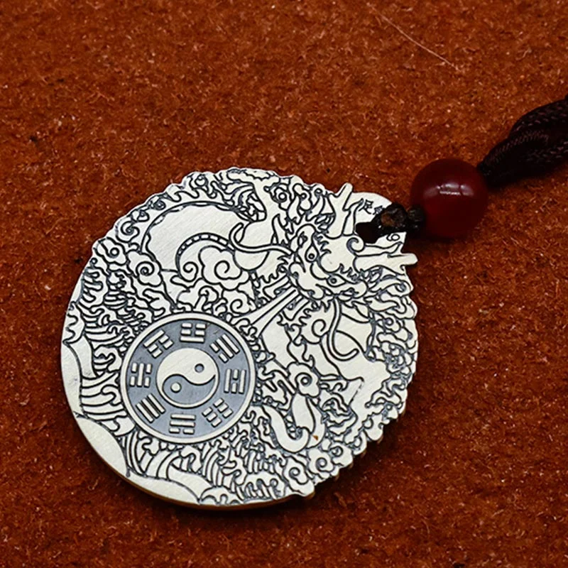 Dragon Yin Yang 999 Sterling Silver Rotatable Luck Necklace Pendant