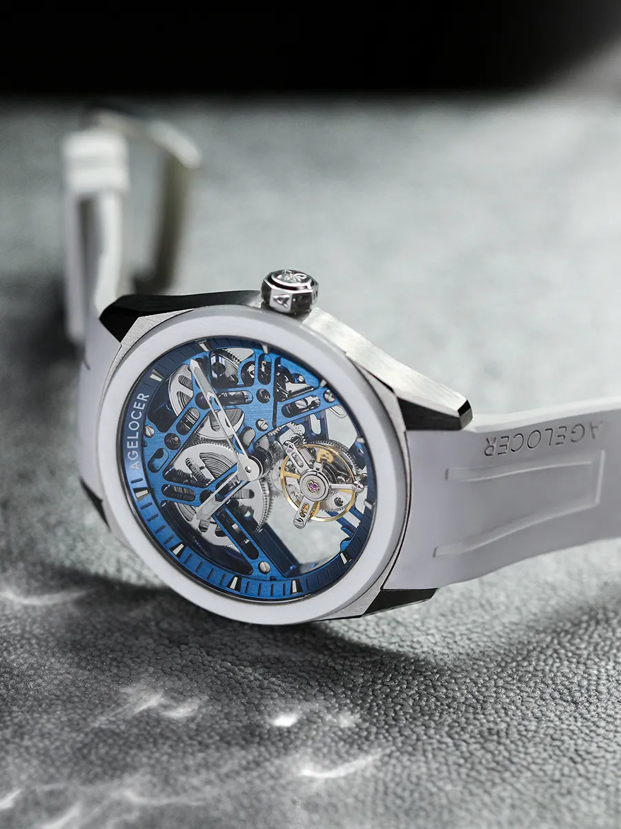Agelocer Tourbillon Men's New Hollow Gold Black Mechanical Watch