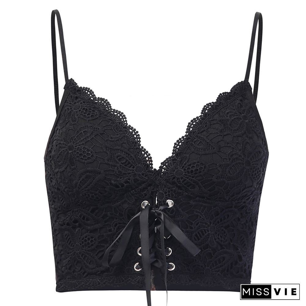 Goth Cross Print Lace Bodycon Crop Tops Camis Sexy Y2K Aesthetic Black Red Basic Corset Tank Top Summer Clothes For Women Girls