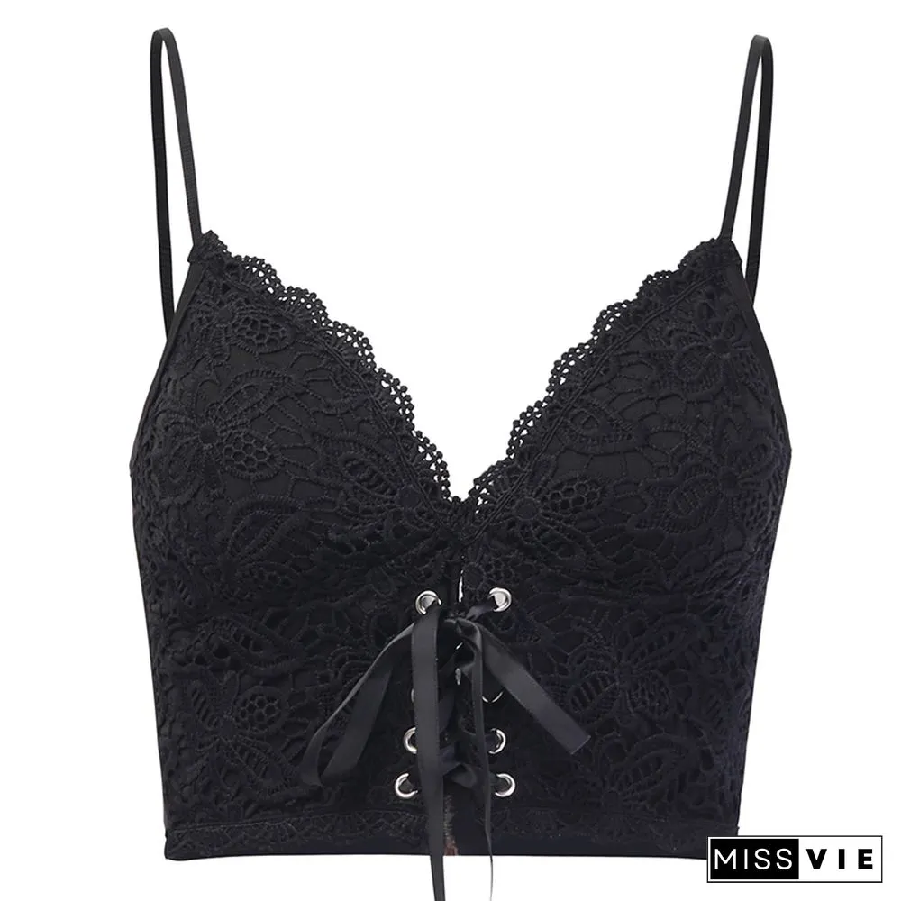 Goth Cross Print Lace Bodycon Crop Tops Camis Sexy Y2K Aesthetic Black Red Basic Corset Tank Top Summer Clothes For Women Girls