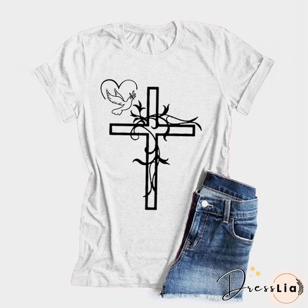 Womens Crew Neck Tees Shirts Summer Tops Christian Solid Color Graphic Tshirts God Faith