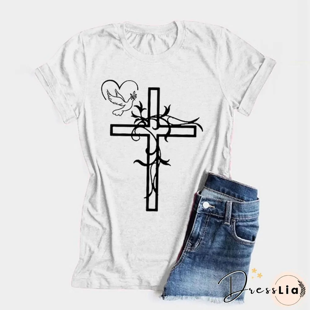 Womens Crew Neck Tees Shirts Summer Tops Christian Solid Color Graphic Tshirts God Faith