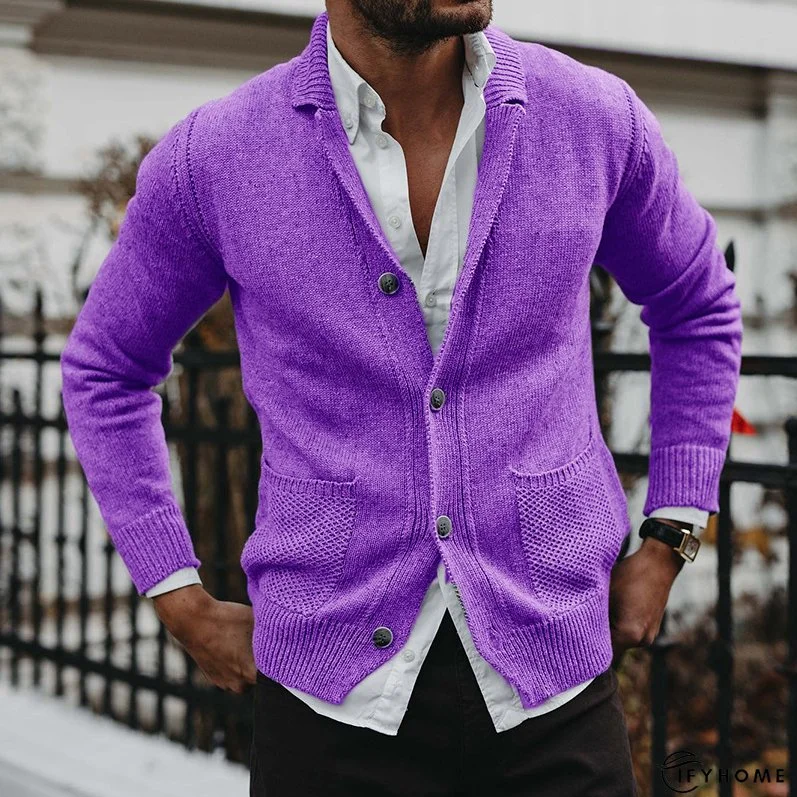 Men's Casual Fashion Solid Color Loose V-Neck Long-Sleeve Sweater Cardigan | IFYHOME