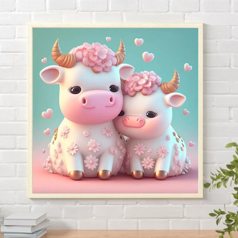 Full Round Diamond Painting 30*30cm - Cartoon Cow