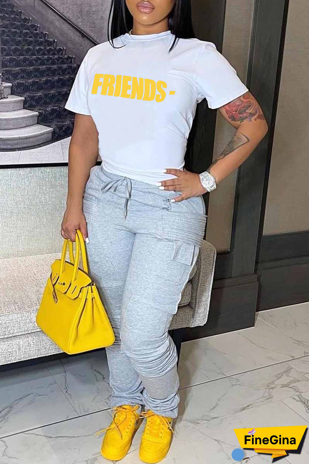 White Casual Street Print Patchwork Letter O Neck T-Shirts