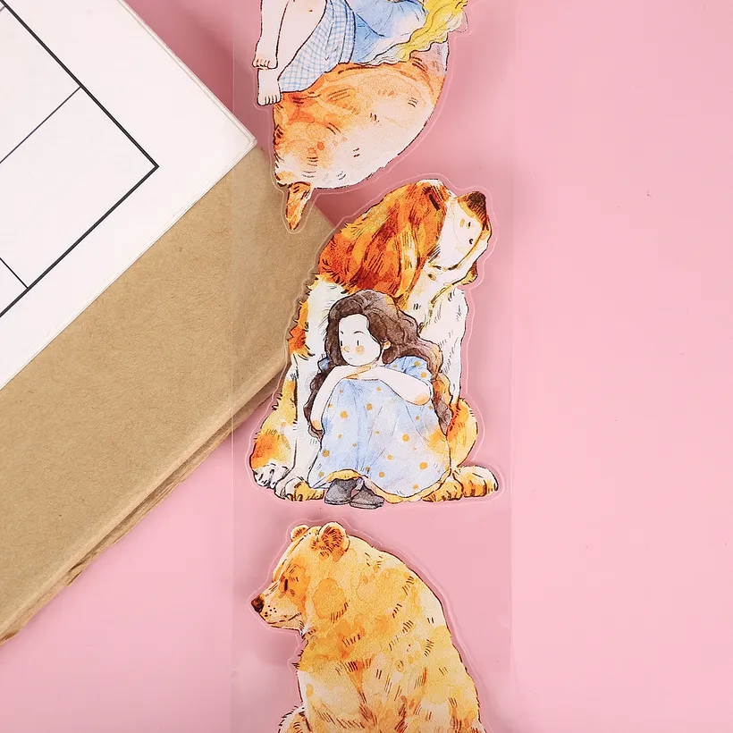PETテープ - 50mm×600cm ディンディンかわいい女の子と犬のキャラクター