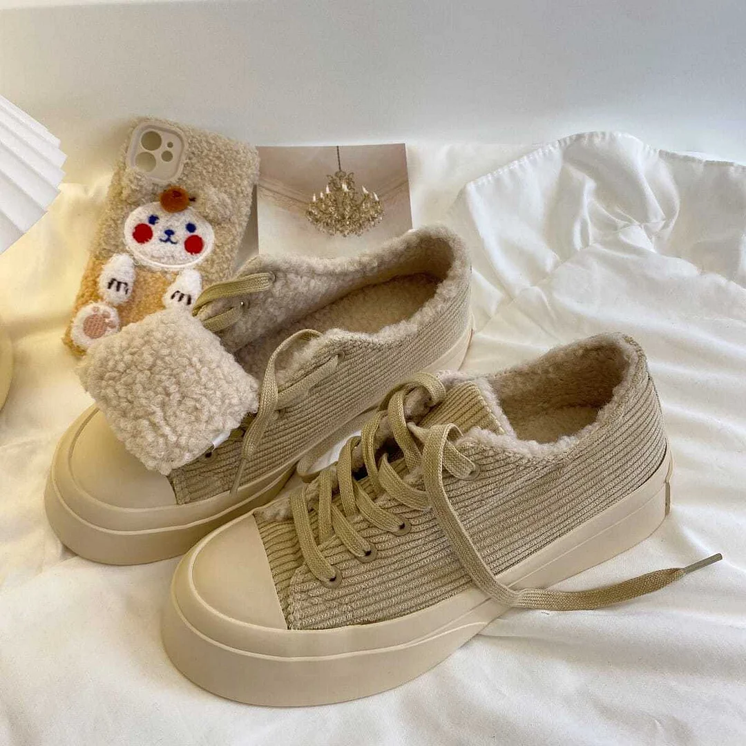 Lourdasprec Winter Warm Zapatillas Mujer Corduroy Women's Espadrilles Fashion Plush Sneakers for Women 2021 Casual Solid Ladies Footwear