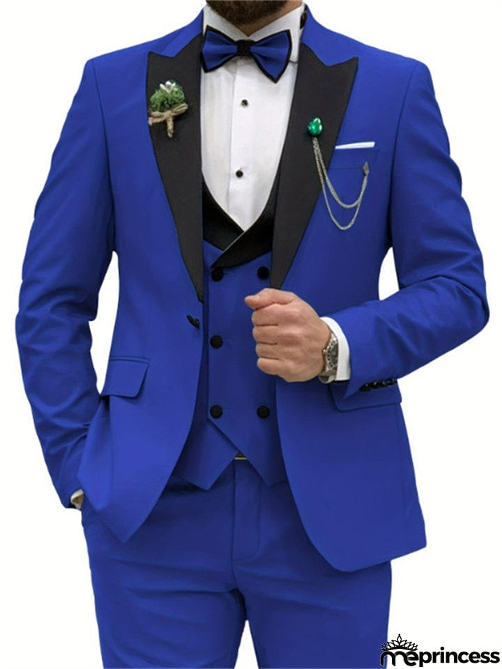 Men's 3 Piece Wedding Prom Suits Bridegroom Blazer + Vest + Pants