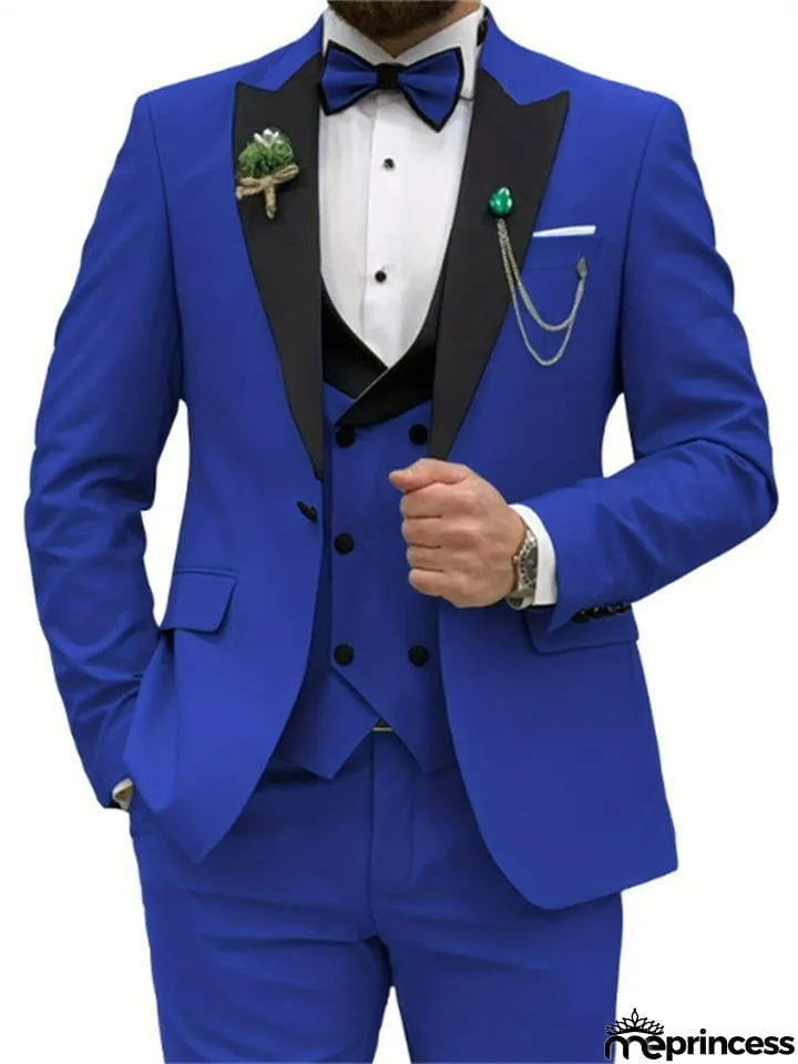 Men's 3 Piece Wedding Prom Suits Bridegroom Blazer + Vest + Pants