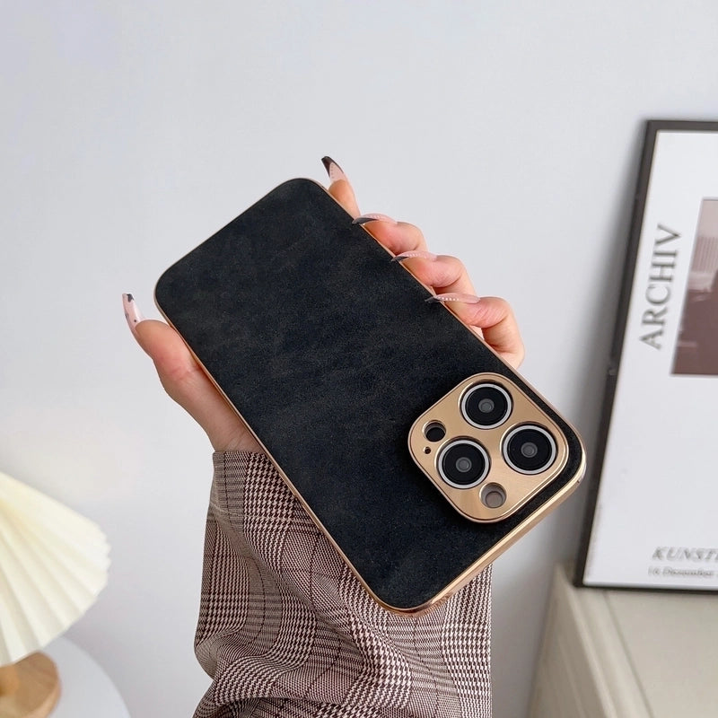 Business Minimalist Solid Color Lambskin Phone Cases
