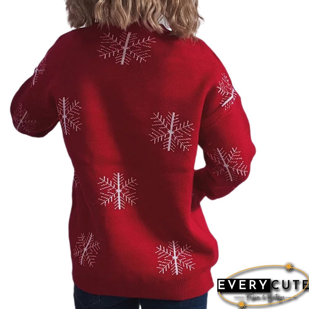 Red Snowflake Print Thicken Christmas Sweater
