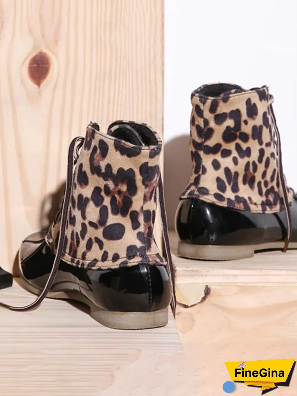 Glitter Leopard Contrast Panel Duck Bill Rain Boots