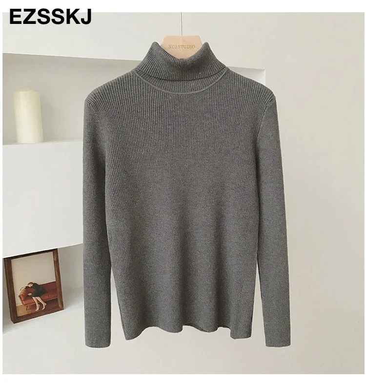 2021 Knitted Women turtleneck Sweater Pullovers spring Autumn Basic Women high neck Sweaters Pullover Slim female