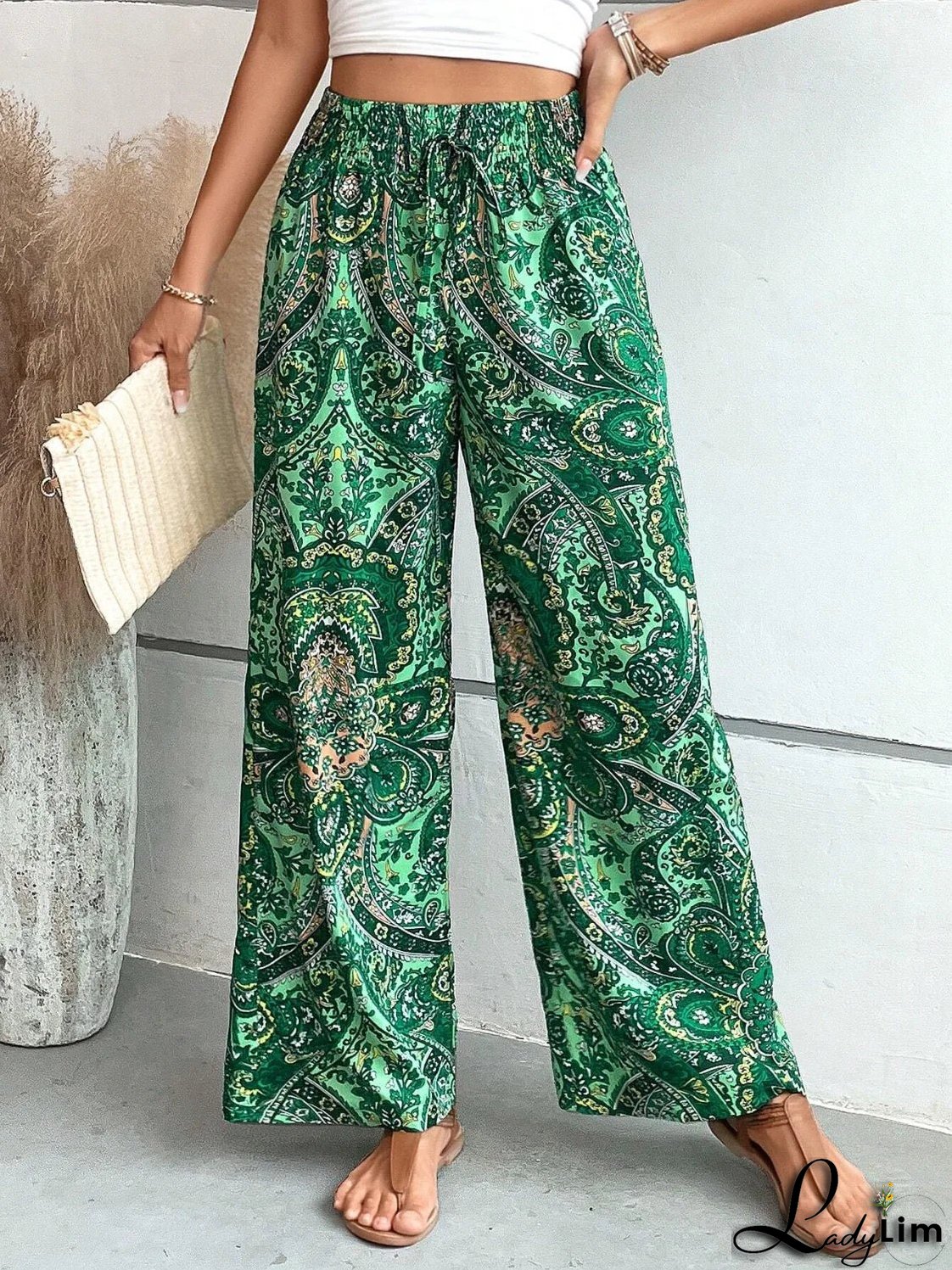 Printed wide-leg trousers