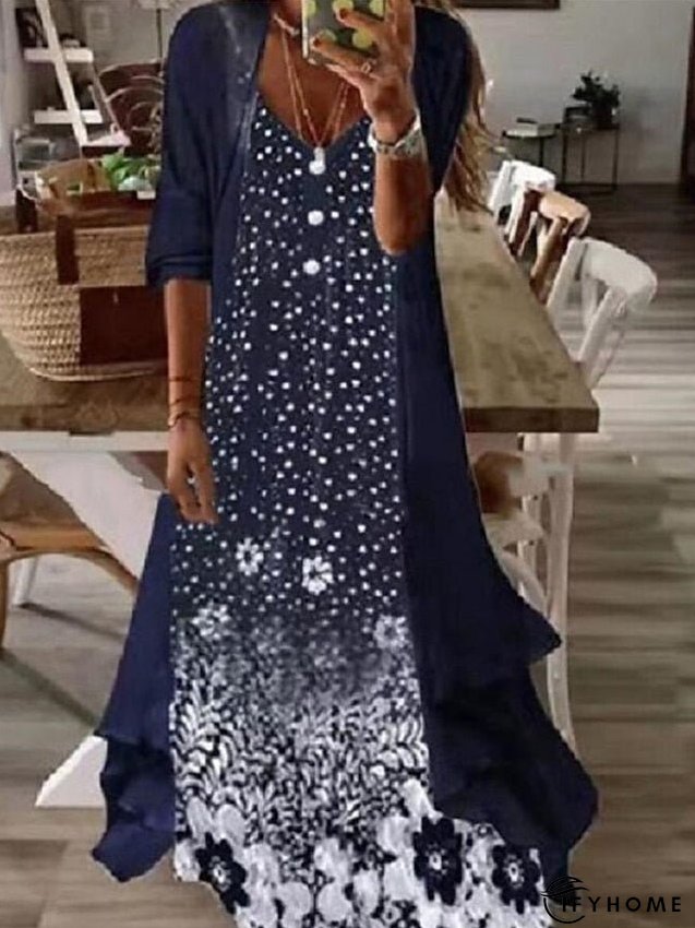 Casual Dress Dress Set Two Piece Dress Long Dress Maxi Dress Purple Brown Green Half Sleeve Flower Print Summer Spring V Neck Fashion Vacation S M L XL XXL 3XL for Women | IFYHOME